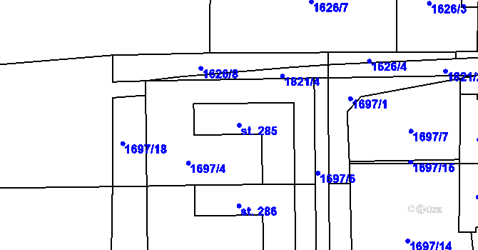 Parcela st. 285 v KÚ Adolfovice, Katastrální mapa