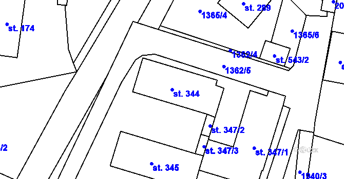 Parcela st. 344 v KÚ Adolfovice, Katastrální mapa