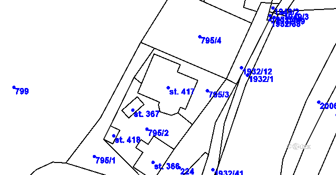 Parcela st. 417 v KÚ Adolfovice, Katastrální mapa