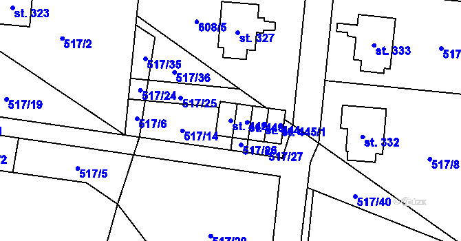 Parcela st. 442 v KÚ Adolfovice, Katastrální mapa