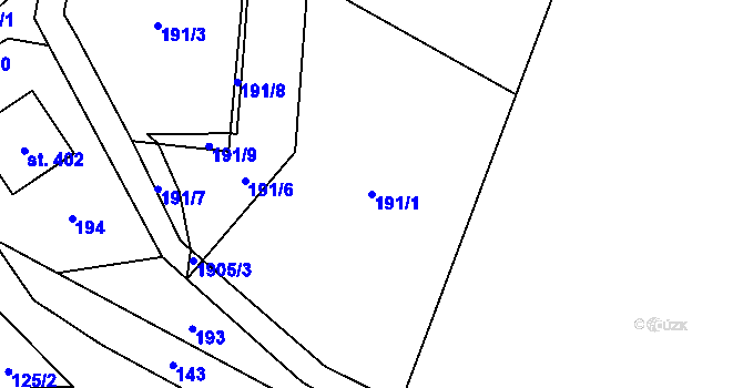 Parcela st. 191/1 v KÚ Adolfovice, Katastrální mapa