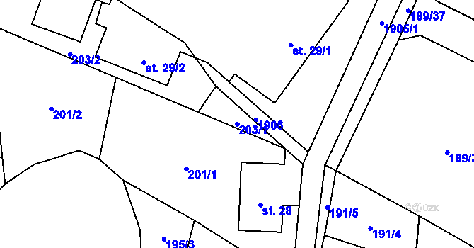 Parcela st. 203/1 v KÚ Adolfovice, Katastrální mapa