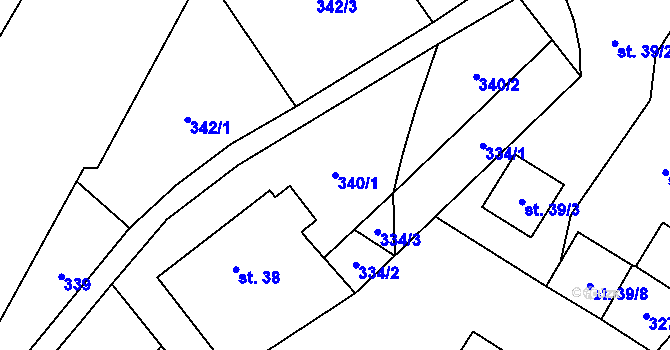 Parcela st. 340/1 v KÚ Adolfovice, Katastrální mapa