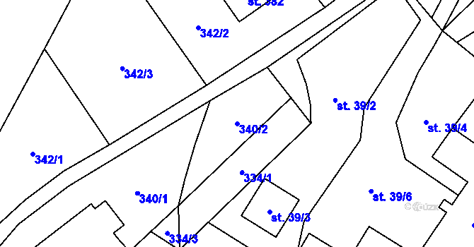 Parcela st. 340/2 v KÚ Adolfovice, Katastrální mapa