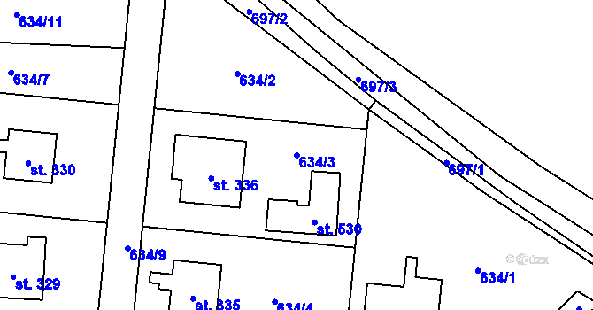 Parcela st. 634/3 v KÚ Adolfovice, Katastrální mapa