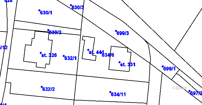 Parcela st. 634/6 v KÚ Adolfovice, Katastrální mapa