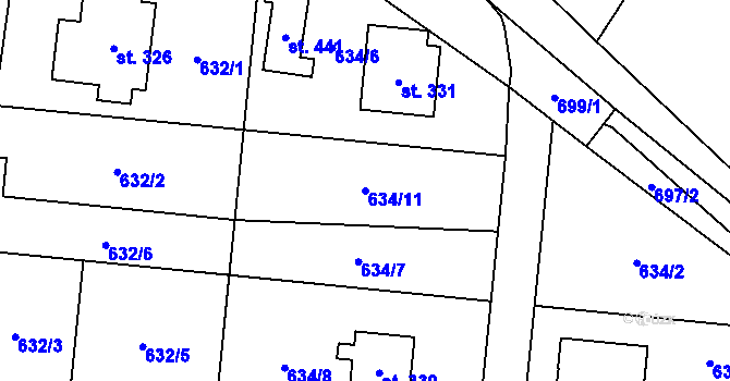 Parcela st. 634/11 v KÚ Adolfovice, Katastrální mapa