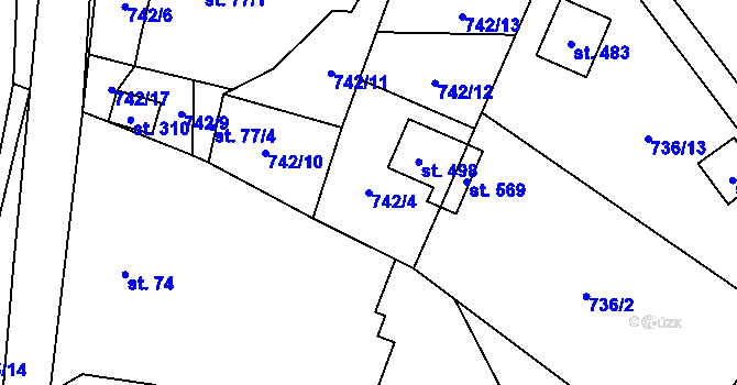 Parcela st. 742/4 v KÚ Adolfovice, Katastrální mapa