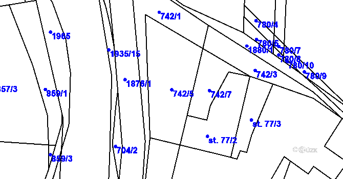 Parcela st. 742/5 v KÚ Adolfovice, Katastrální mapa