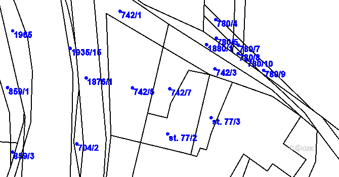Parcela st. 742/7 v KÚ Adolfovice, Katastrální mapa