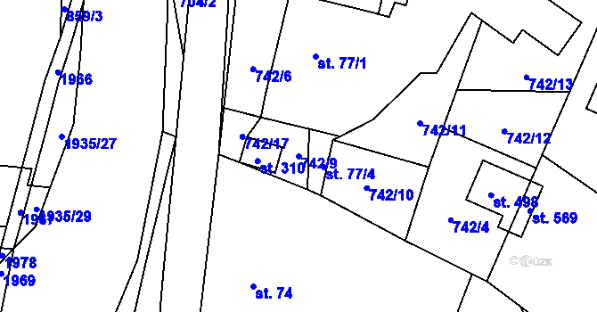 Parcela st. 742/9 v KÚ Adolfovice, Katastrální mapa