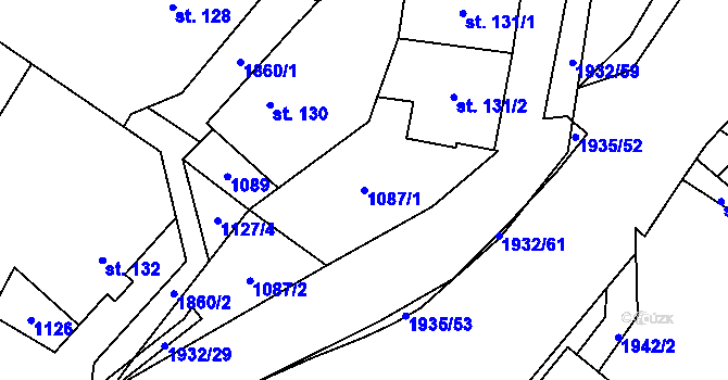 Parcela st. 1087/1 v KÚ Adolfovice, Katastrální mapa