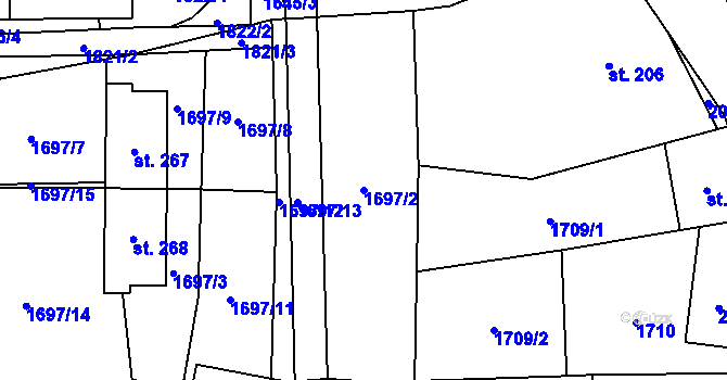 Parcela st. 1697/2 v KÚ Adolfovice, Katastrální mapa