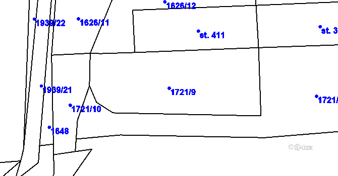 Parcela st. 1721/9 v KÚ Adolfovice, Katastrální mapa