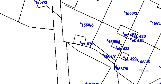 Parcela st. 570 v KÚ Adolfovice, Katastrální mapa