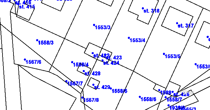 Parcela st. 423 v KÚ Adolfovice, Katastrální mapa