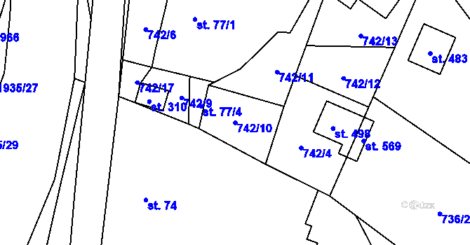 Parcela st. 742/10 v KÚ Adolfovice, Katastrální mapa