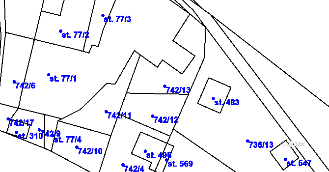 Parcela st. 742/13 v KÚ Adolfovice, Katastrální mapa