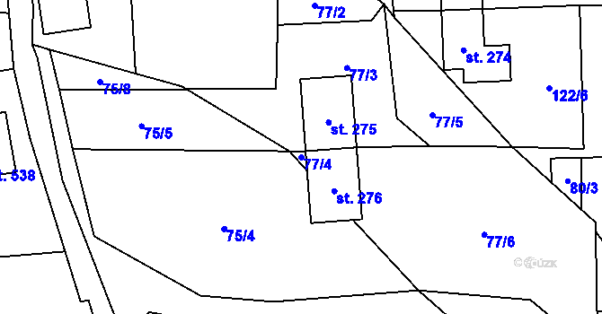 Parcela st. 77/4 v KÚ Adolfovice, Katastrální mapa