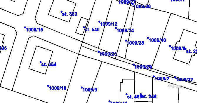 Parcela st. 1009/25 v KÚ Adolfovice, Katastrální mapa