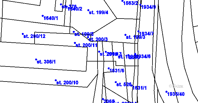 Parcela st. 200/13 v KÚ Adolfovice, Katastrální mapa