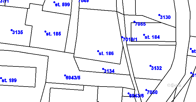 Parcela st. 186 v KÚ Domašov u Jeseníka, Katastrální mapa