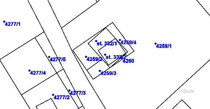 Parcela st. 332/2 v KÚ Domašov u Jeseníka, Katastrální mapa