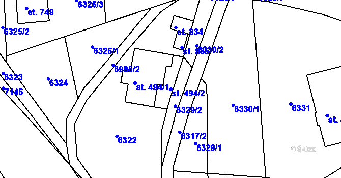 Parcela st. 494/2 v KÚ Domašov u Jeseníka, Katastrální mapa