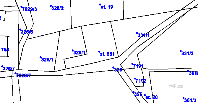 Parcela st. 551 v KÚ Domašov u Jeseníka, Katastrální mapa