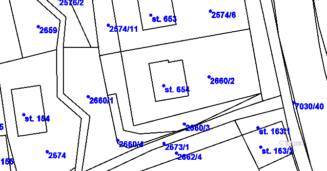 Parcela st. 654 v KÚ Domašov u Jeseníka, Katastrální mapa