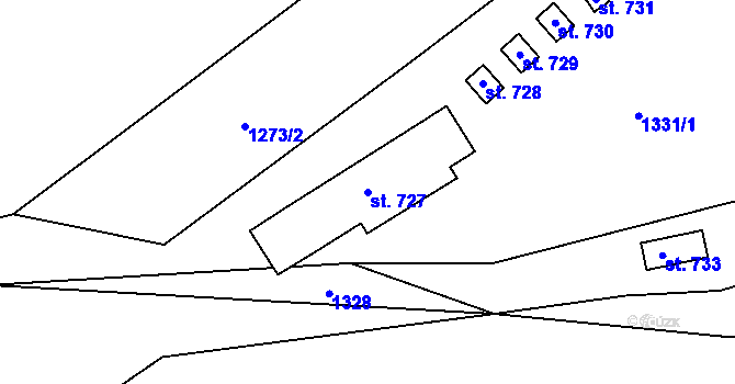 Parcela st. 727 v KÚ Domašov u Jeseníka, Katastrální mapa