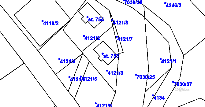 Parcela st. 755 v KÚ Domašov u Jeseníka, Katastrální mapa
