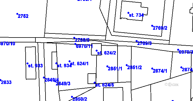 Parcela st. 624/2 v KÚ Domašov u Jeseníka, Katastrální mapa