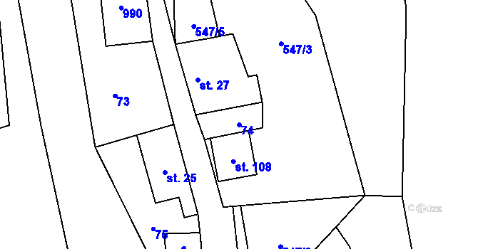 Parcela st. 74 v KÚ Bělá u Jevíčka, Katastrální mapa