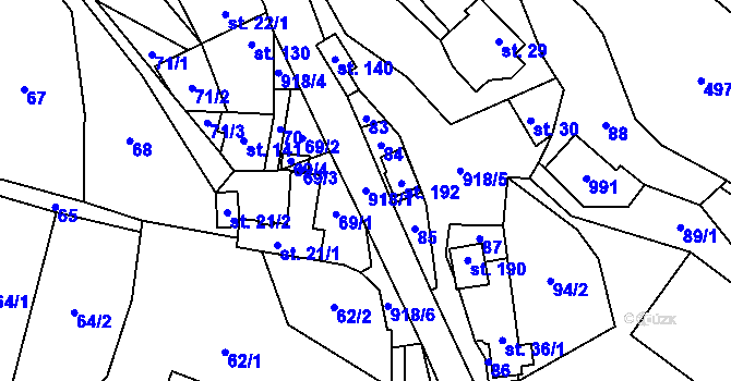 Parcela st. 918/1 v KÚ Bělá u Jevíčka, Katastrální mapa