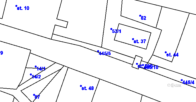 Parcela st. 445/5 v KÚ Smolná u Jevíčka, Katastrální mapa