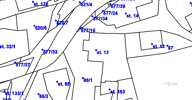Parcela st. 12 v KÚ Bělá u Pecky, Katastrální mapa