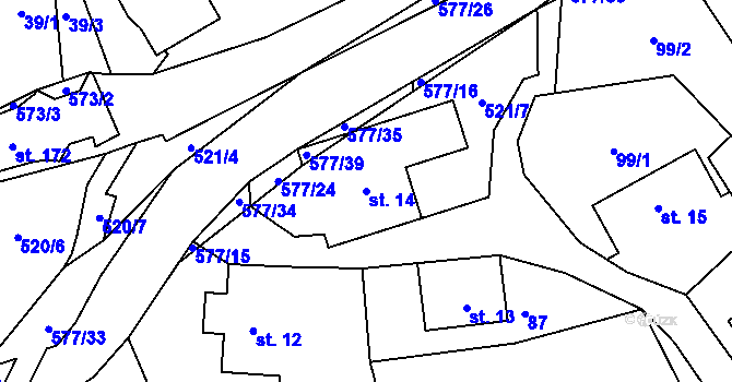 Parcela st. 14 v KÚ Bělá u Pecky, Katastrální mapa