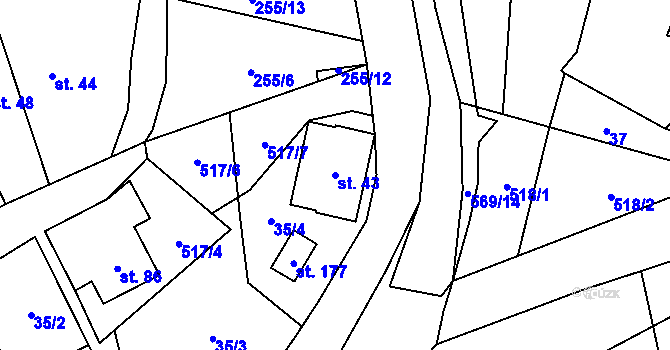 Parcela st. 43 v KÚ Bělá u Pecky, Katastrální mapa