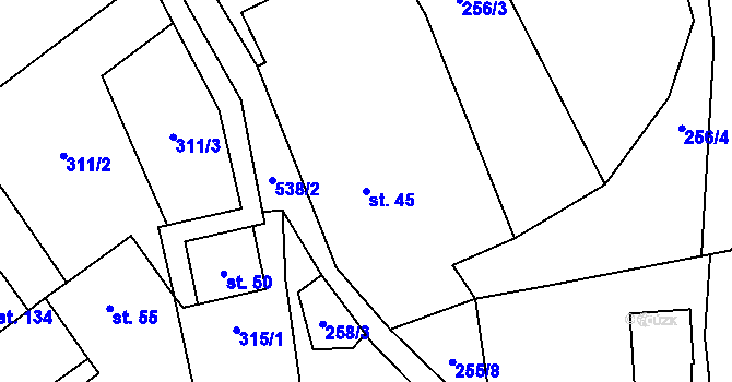 Parcela st. 45 v KÚ Bělá u Pecky, Katastrální mapa