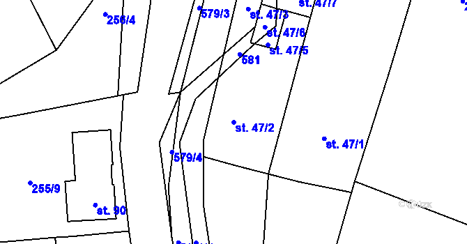 Parcela st. 47/2 v KÚ Bělá u Pecky, Katastrální mapa