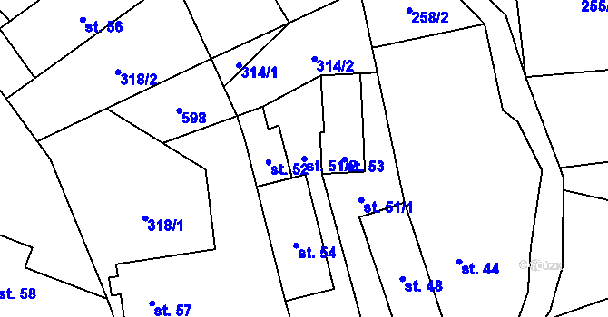 Parcela st. 51/2 v KÚ Bělá u Pecky, Katastrální mapa