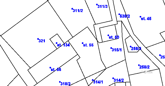 Parcela st. 55 v KÚ Bělá u Pecky, Katastrální mapa