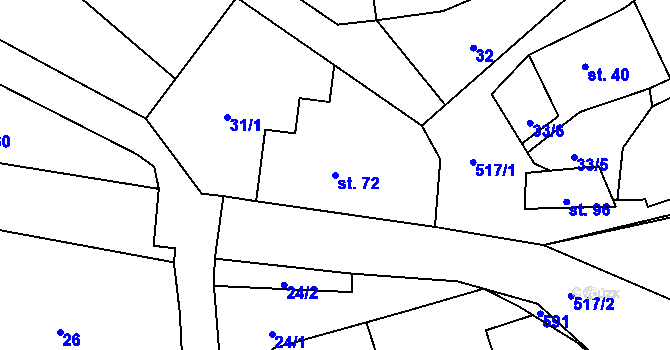 Parcela st. 72 v KÚ Bělá u Pecky, Katastrální mapa
