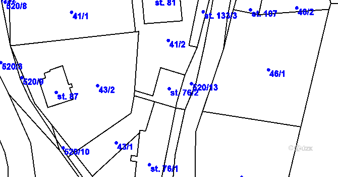Parcela st. 76/2 v KÚ Bělá u Pecky, Katastrální mapa