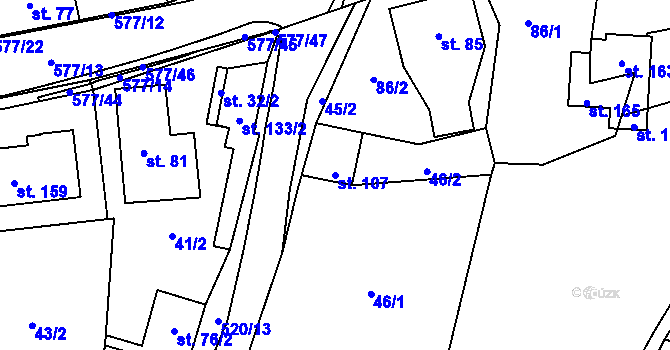 Parcela st. 107 v KÚ Bělá u Pecky, Katastrální mapa