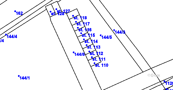 Parcela st. 113 v KÚ Bělá u Pecky, Katastrální mapa