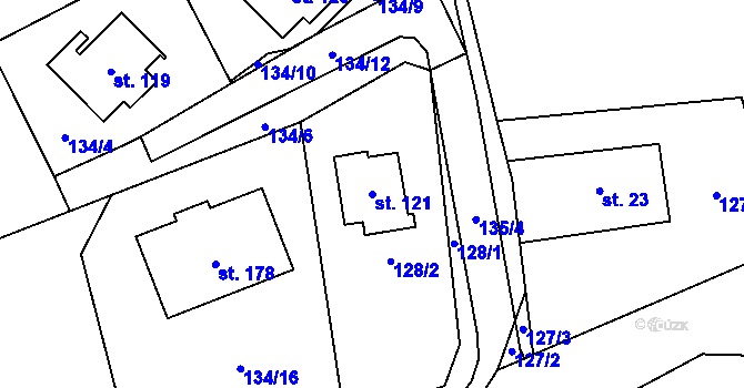 Parcela st. 121 v KÚ Bělá u Pecky, Katastrální mapa