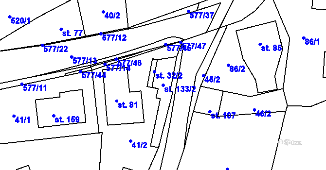 Parcela st. 133/2 v KÚ Bělá u Pecky, Katastrální mapa