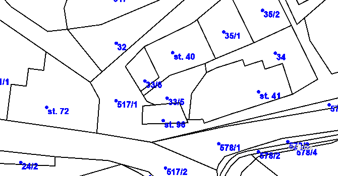 Parcela st. 33 v KÚ Bělá u Pecky, Katastrální mapa
